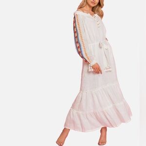 Tory Burch Embroidered-Sleeve Linen Dress, size XS